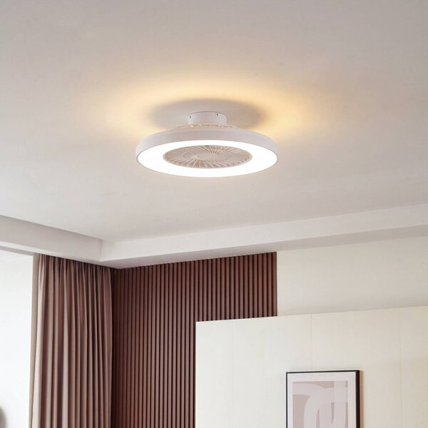 Wentylator sufitowy LED Lindby Teleo, Ø 58 cm, biały, DC, Tuya Teleo Lindby, możliwość ściemniania, biały / opal, salon / jadalnia, tworzywo sztuczne, nowoczesny