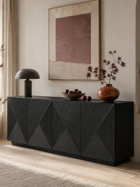 Komoda Asha 200 cm czterodrzwiowa - czarny mat