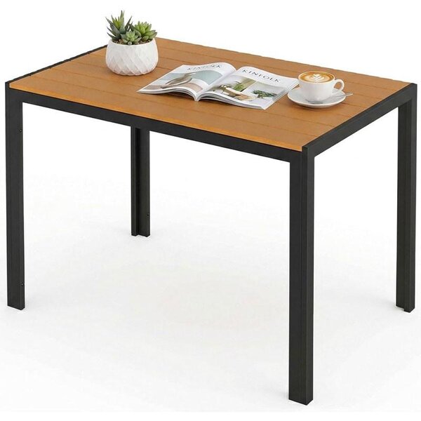 Aluminiowy stó ogrodowy D-139, 110 x 70 cm, drewno tekowe, czarno-brzowy