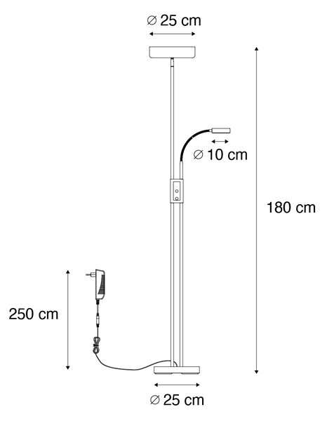 Lampa stojąca brązowa z LED i ściemniaczem z lampką do czytania - Kelso