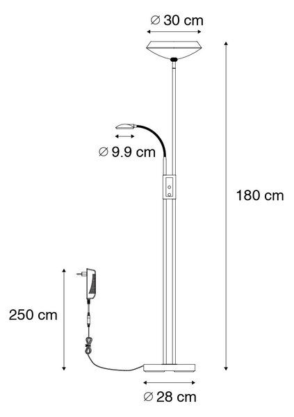 Lampa stojąca czarna w tym LED i ściemniacz z lampką do czytania - Fez