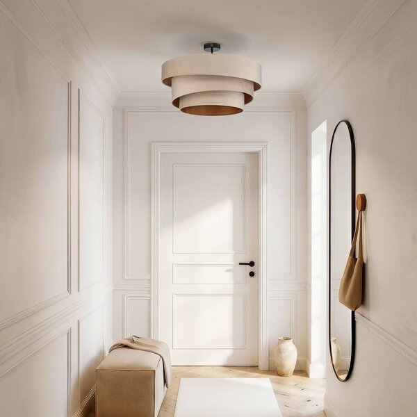 Lampa sufitowa Jusari Lindby, możliwość ściemniania, kremowy / amber, salon / jadalnia, tkanina / materiał / jedwab, nowoczesny