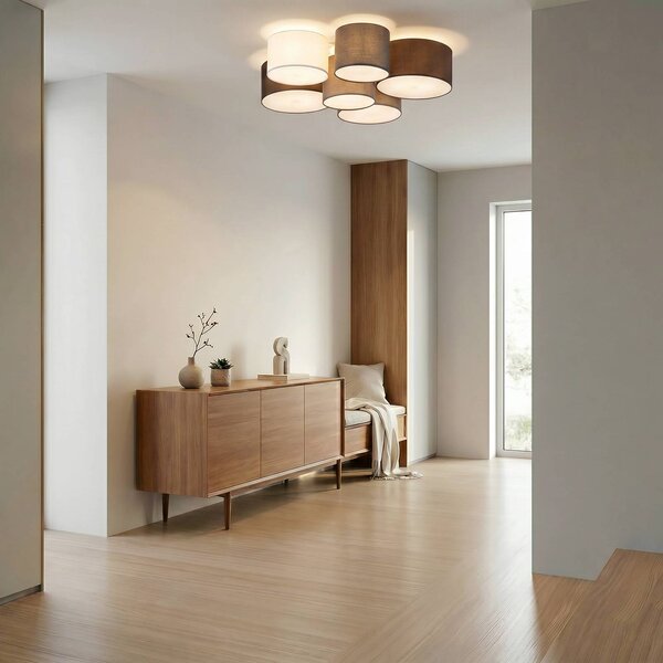 Lampa sufitowa Laurenz Lindby, możliwość ściemniania, aluminiowy / szary / cynkowy, salon / jadalnia, tkanina / materiał / jedwab, nowoczesny