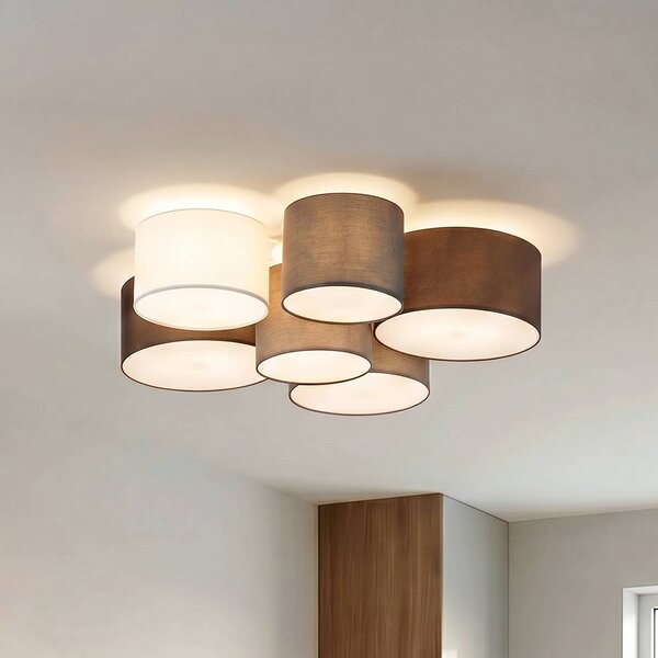 Lampa sufitowa Laurenz Lindby, możliwość ściemniania, aluminiowy / szary / cynkowy, salon / jadalnia, tkanina / materiał / jedwab, nowoczesny