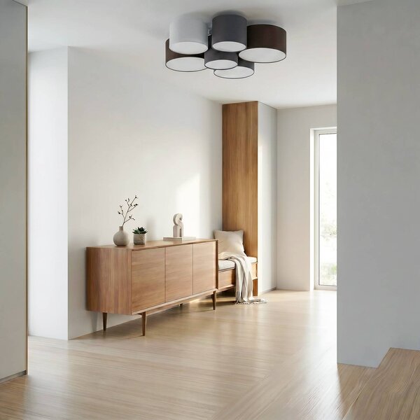 Lampa sufitowa Laurenz Lindby, możliwość ściemniania, aluminiowy / szary / cynkowy, salon / jadalnia, tkanina / materiał / jedwab, nowoczesny