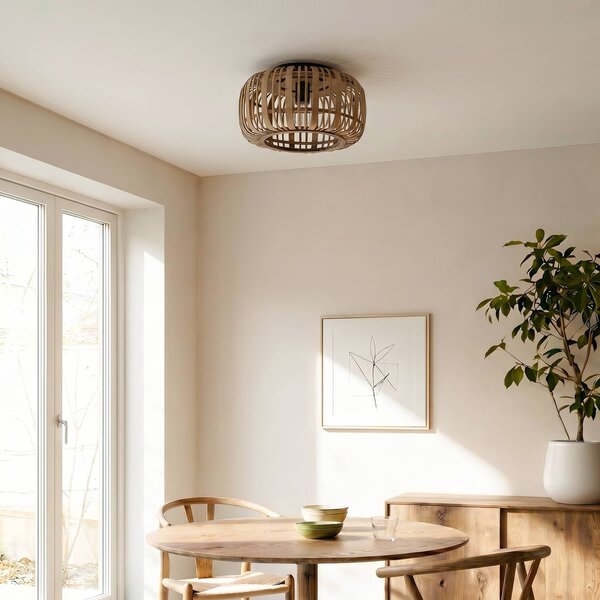 Lampa sufitowa Canyana Lindby, możliwość ściemniania, jasne drewno, salon / jadalnia, drewno, dworkowy / rustykalny