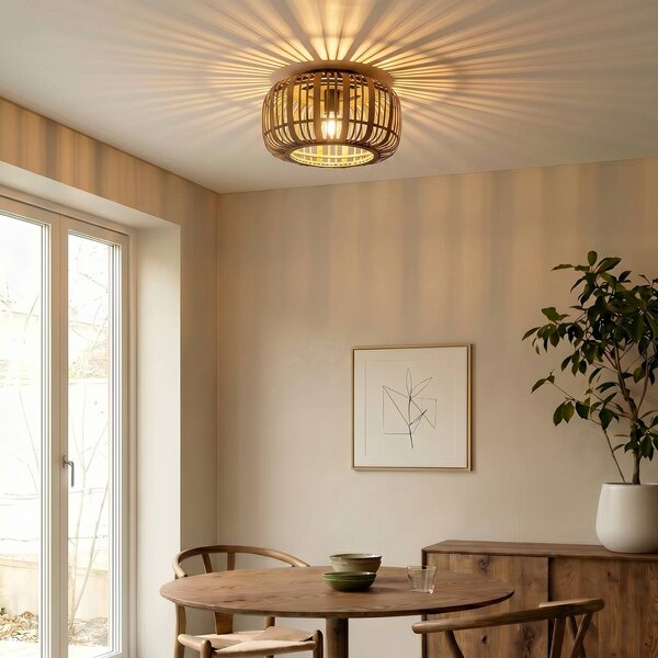 Lampa sufitowa Canyana Lindby, możliwość ściemniania, jasne drewno, salon / jadalnia, drewno, dworkowy / rustykalny