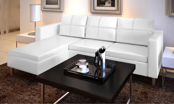 Sofa 3-osobowa, skóra syntetyczna, biała
