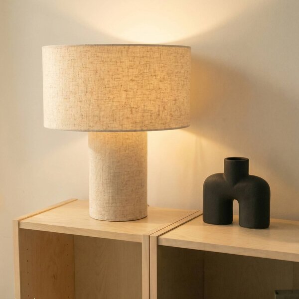 Lampa stołowa Elfie Lindby, kremowy / amber, salon / jadalnia, tkanina / materiał / jedwab, skandynawski