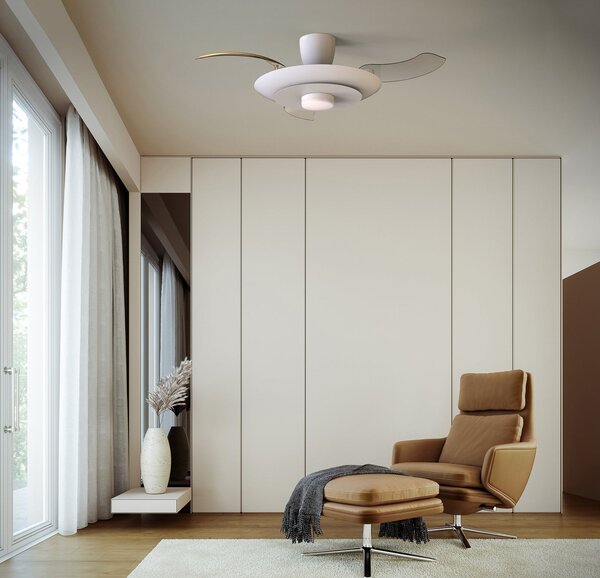 Wentylator sufitowy LED Kyoto, biały, DC, cichy, CCT, 106 cm – Mantra Mantra Iluminación, Kyoto, ściemnialny, biały, salon, metal, nowoczesny