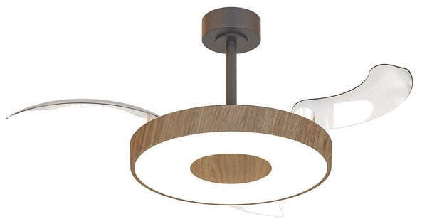 Inteligentny wentylator sufitowy LED Coin, drewno/czerń, cichy – Mantra Mantra Iluminación, Coin, ściemnialny, drewniany, salon, metal, nowoczesny