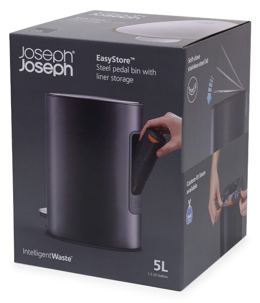 Stalowy kosz na śmieci z pedałem w kolorze matowej czerni 5 l EasyStore Luxe – Joseph Joseph