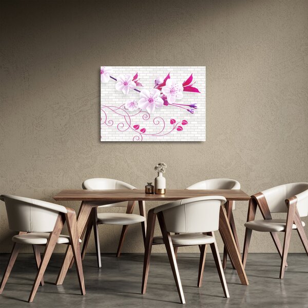 Obraz na szkle gałązki z kwiatami (70x50 cm)