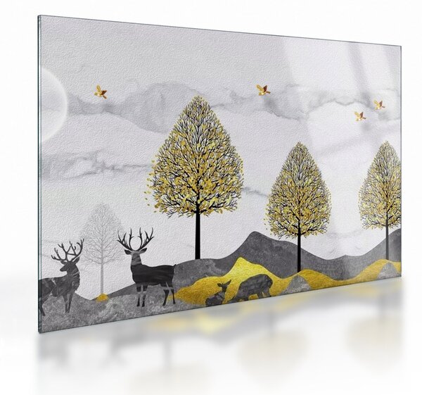 Obraz na szkle malowanych jeleni (70x50 cm)