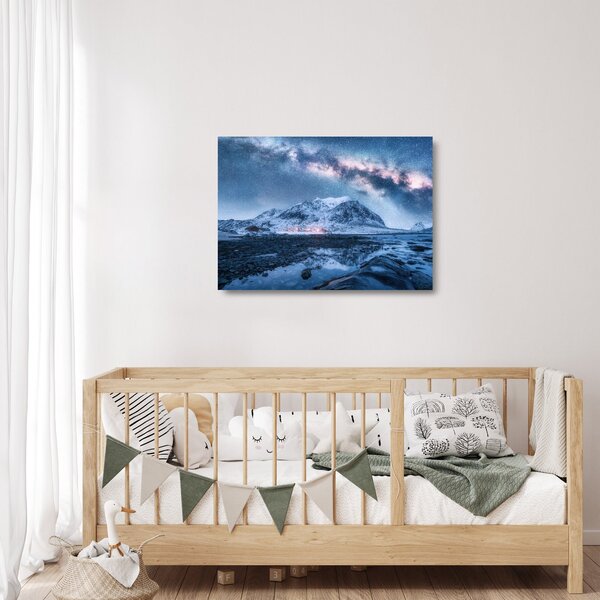 Obraz na szkle gór z gwieździstym niebem (70x50 cm)