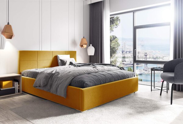 Łóżko tapicerowane pikowane Katia 120x200 Żółte Metalowy Stelaż