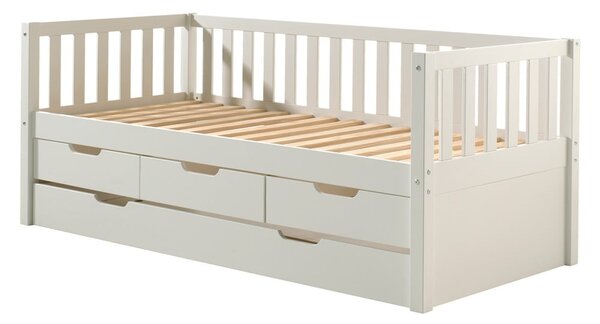 Białe łóżko dziecięce z litego drewna sosnowego z wysuwanym łóżkiem, schowkiem i stelażem 90x200 cm Fritz – Vipack