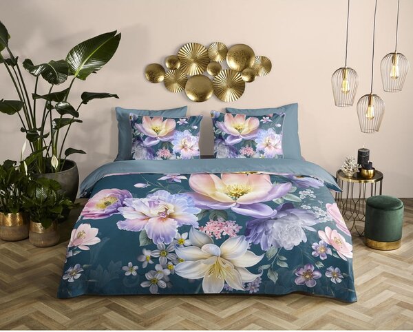 Niebieska pościel dwuosobowa z satyny bawełnianej 200x220 cm Mirery – Descanso