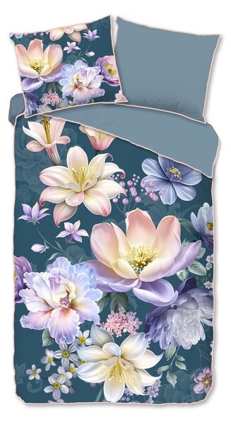 Niebieska pościel jednoosobowa z satyny bawełnianej 140x220 cm Mirery – Descanso