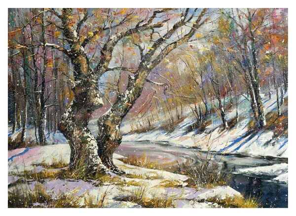 Obraz na szkle namalowanego zimowego krajobrazu (70x50 cm)