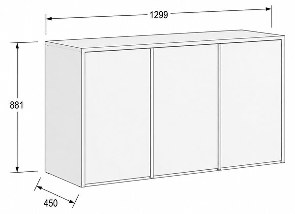 Szafa biurowa FRAME, niska, 3 drzwi, 1299 x 450 x 881 mm, PUSH-lock, dąb naturalny