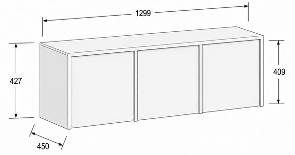 Nadstawka do szaf FRAME, 3x drzwi, 1299 x 450 x 427 mm, PUSH-lock, orzech