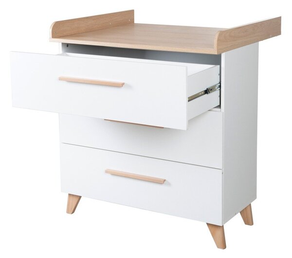 Biała komoda dziecięca w dekorze dębu z przewijakiem 88,5x99x76 cm Léon – Roba
