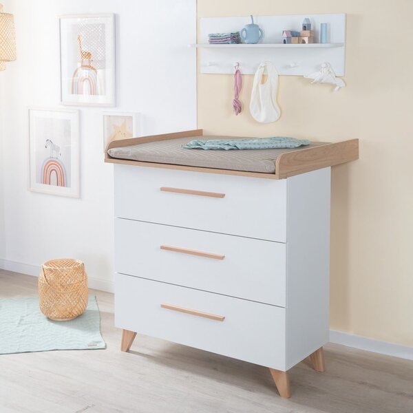 Biała komoda dziecięca w dekorze dębu z przewijakiem 88,5x99x76 cm Léon – Roba