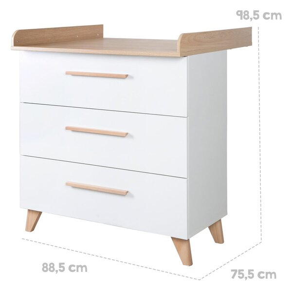 Biała komoda dziecięca w dekorze dębu z przewijakiem 88,5x99x76 cm Léon – Roba