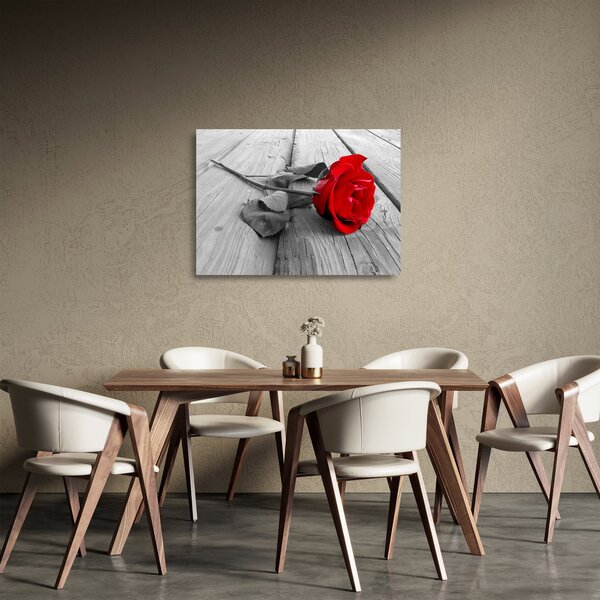 Obraz na szkle czerwonej róży (70x50 cm)