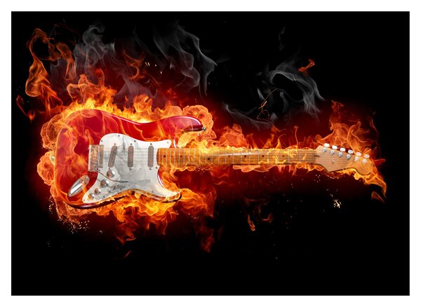 Obraz na szkle - Gitara w płomieniach (70x50 cm)