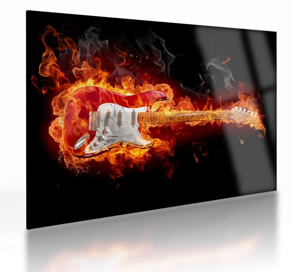 Obraz na szkle - Gitara w płomieniach (70x50 cm)