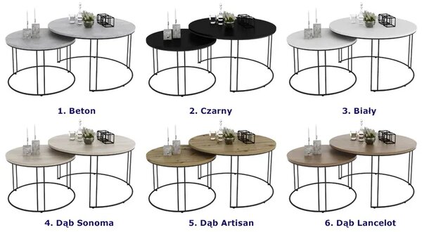 Komplet dwóch stolików kawowych loft czarny + biały B9-A32