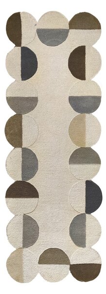 Szarobeżowy wełniany chodnik tkany ręcznie 80x230 cm Mia Scallop Frame – Flair Rugs