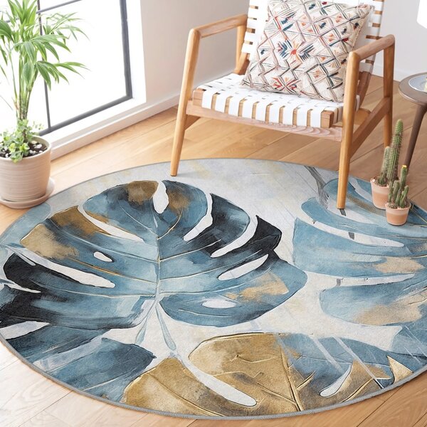 Niebieski okrągły dywan odpowiedni do prania ø 80 cm Golden Leaves – Mila Home