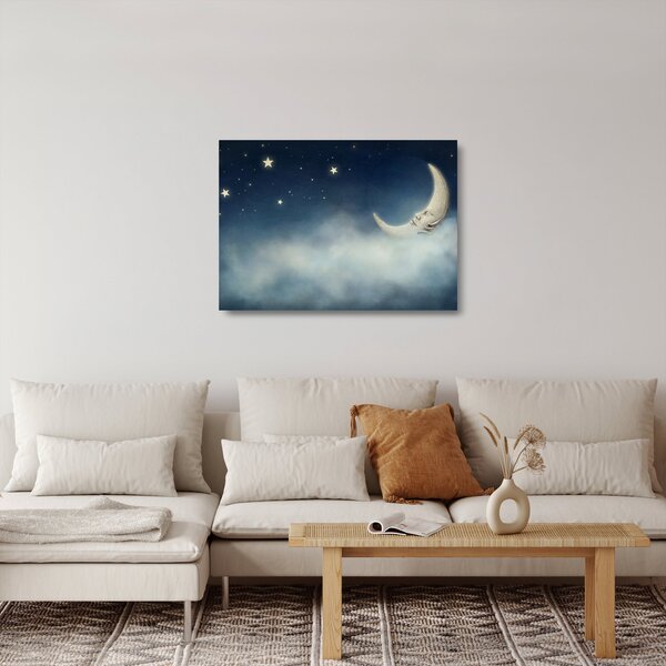 Obraz na szkle - Księżyc z gwiazdami (70x50 cm)