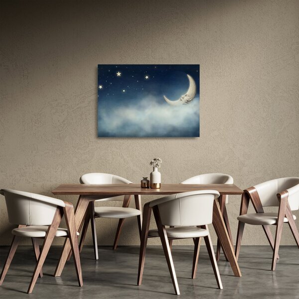 Obraz na szkle - Księżyc z gwiazdami (70x50 cm)