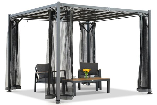 Antracytowa pergola tarasowa Paros 3x3m z moskitierą Garden Point