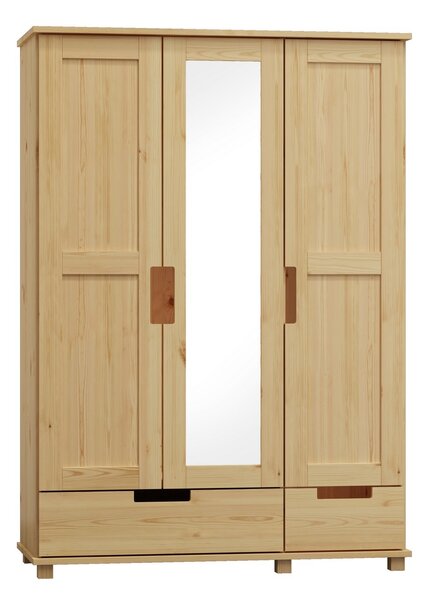 Szafa z serii NEV nr V08 sosnowa 3-drzwiowa z drążkiem, półkami i szufladami