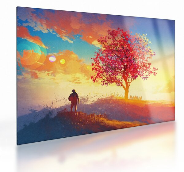 Obraz na szkle drzewa na wzgórzu (70x50 cm)