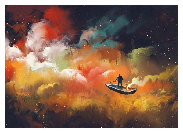 Obraz na szkle - człowiek unoszący się w kosmosie (70x50 cm)