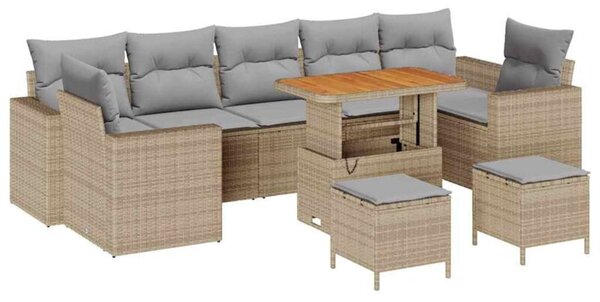 Zestaw Mebli Ogrodowych Komplet Wypoczynkowy 10-Częściowy Beżowy Rattan Na Taras Balkon Ogród