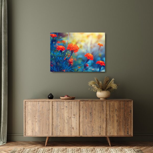 Obraz na szkle - Pomarańczowe kwiaty (70x50 cm)