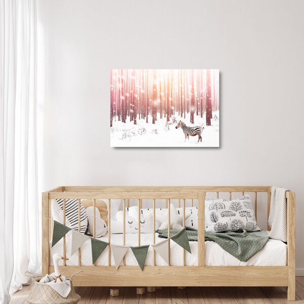 Obraz na szkle - Zebra w śnieżnym lesie (70x50 cm)