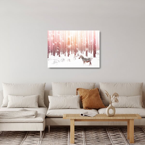 Obraz na szkle - Zebra w śnieżnym lesie (70x50 cm)