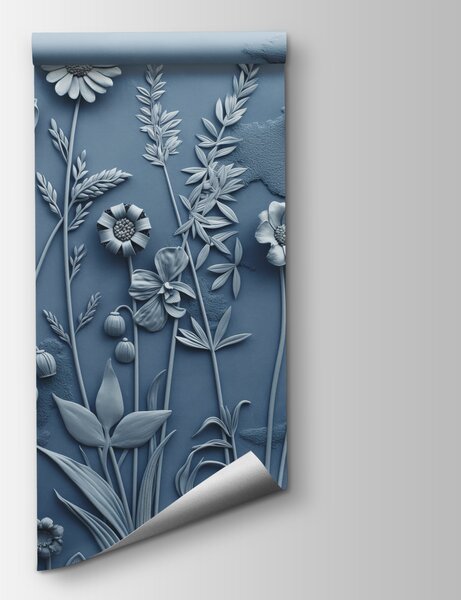 Fototapeta Szara ściana z kwiatami i liśćmi, Fototapety 3d, Popularne Fototapety, w07869 - Tapeko.pl