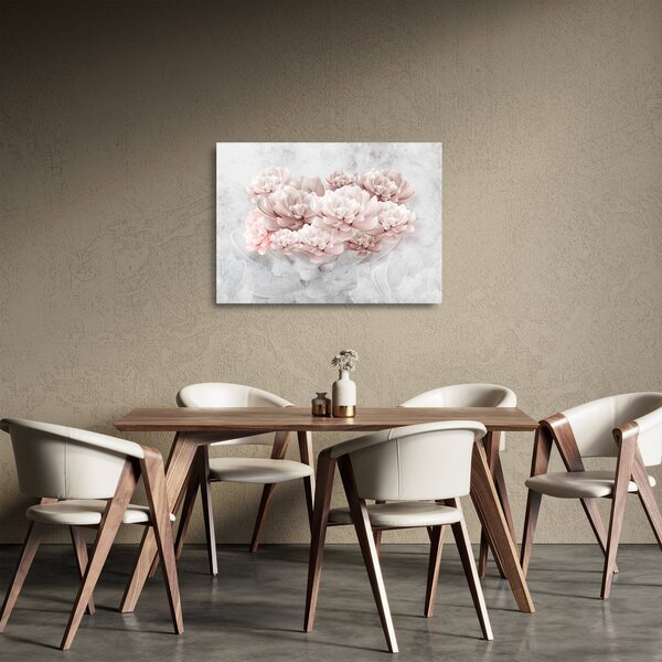 Obraz na szkle - Różowe kwiaty na ścianie (70x50 cm)