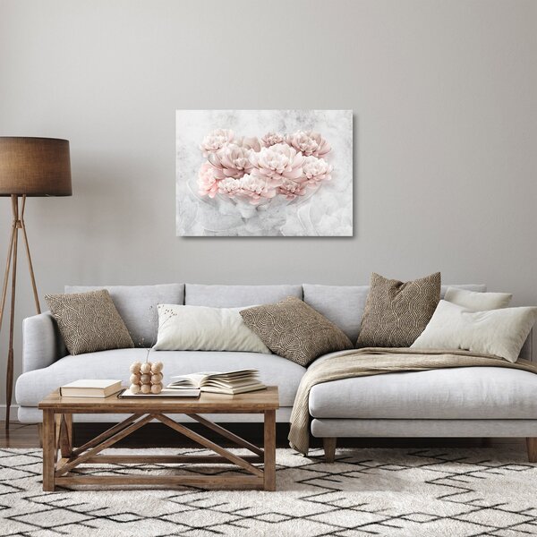 Obraz na szkle - Różowe kwiaty na ścianie (70x50 cm)