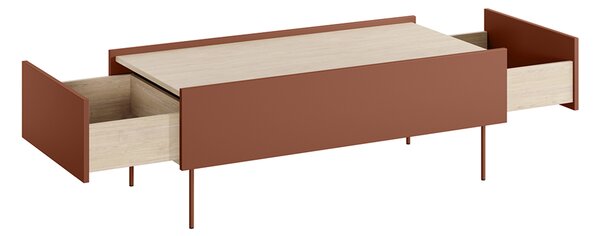 Stolik kawowy Desin 120 cm z szufladami - ceramic red / dąb nagano
