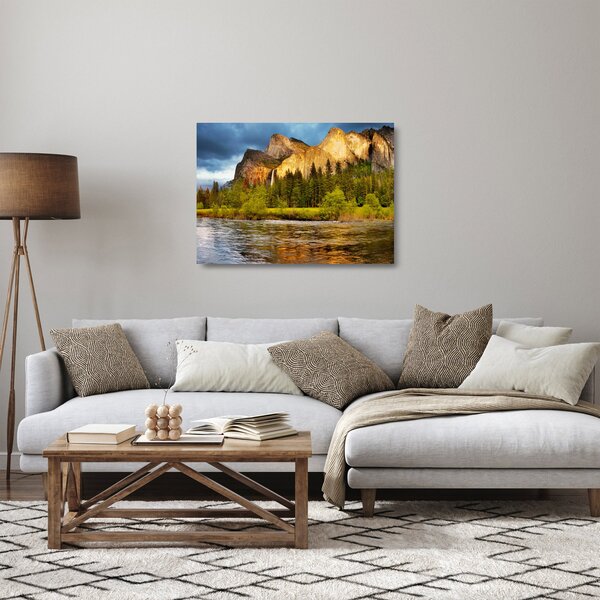 Obraz na szkle- Skały nad jeziorem (70x50 cm)